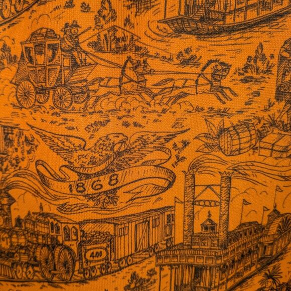 Vintage 60s Mod Belted Shift Dress Size S Orange Americana Print Old West - Picture 10 of 14